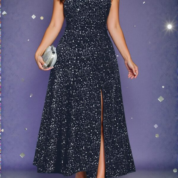 Elegant Blue Chic A-Line Casual Dress with Stylish Slit Design - Chic, Classy and Trendy Fashion Style to Dress to Impress