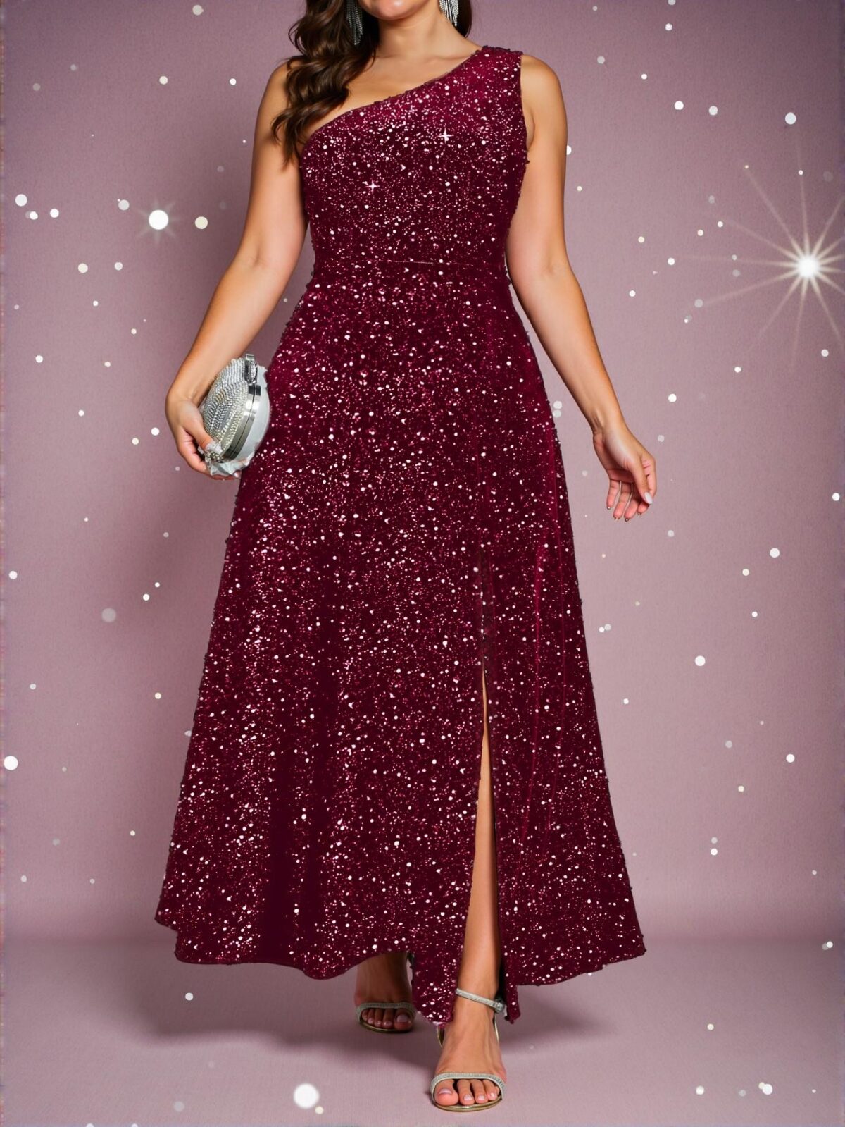 Elegant Red Oblique Shoulder Sleeveless Maxi Dress with Split Hem and High Waist Design - Chic, Classy and Trendy Fashion Style to Dress to Impress