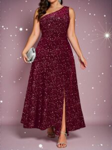 Elegant Red Oblique Shoulder Sleeveless Maxi Dress with Split Hem and High Waist Design - Chic, Classy and Trendy Fashion Style to Dress to Impress