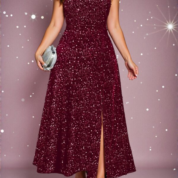 Elegant Red Oblique Shoulder Sleeveless Maxi Dress with Split Hem and High Waist Design - Chic, Classy and Trendy Fashion Style to Dress to Impress