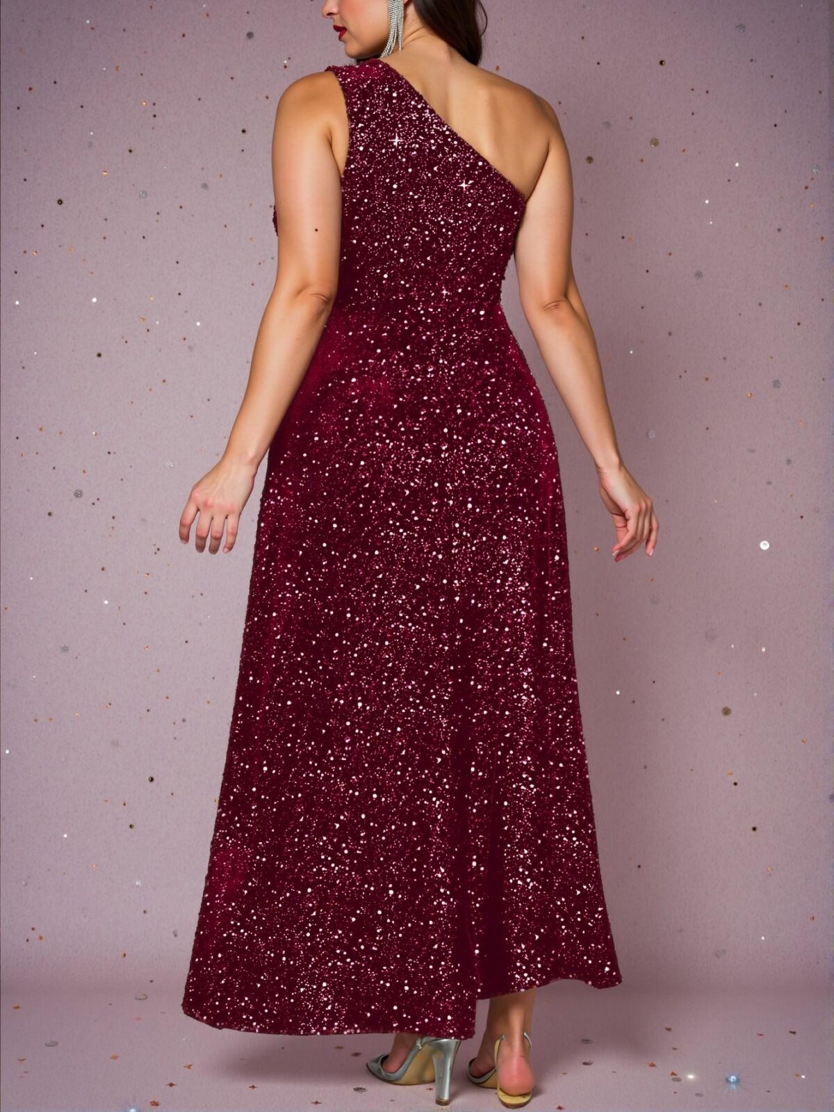 Elegant Red Oblique Shoulder Sleeveless Maxi Dress with Split Hem and High Waist Design - Chic, Classy and Trendy Fashion Style to Dress to Impress - Image 2
