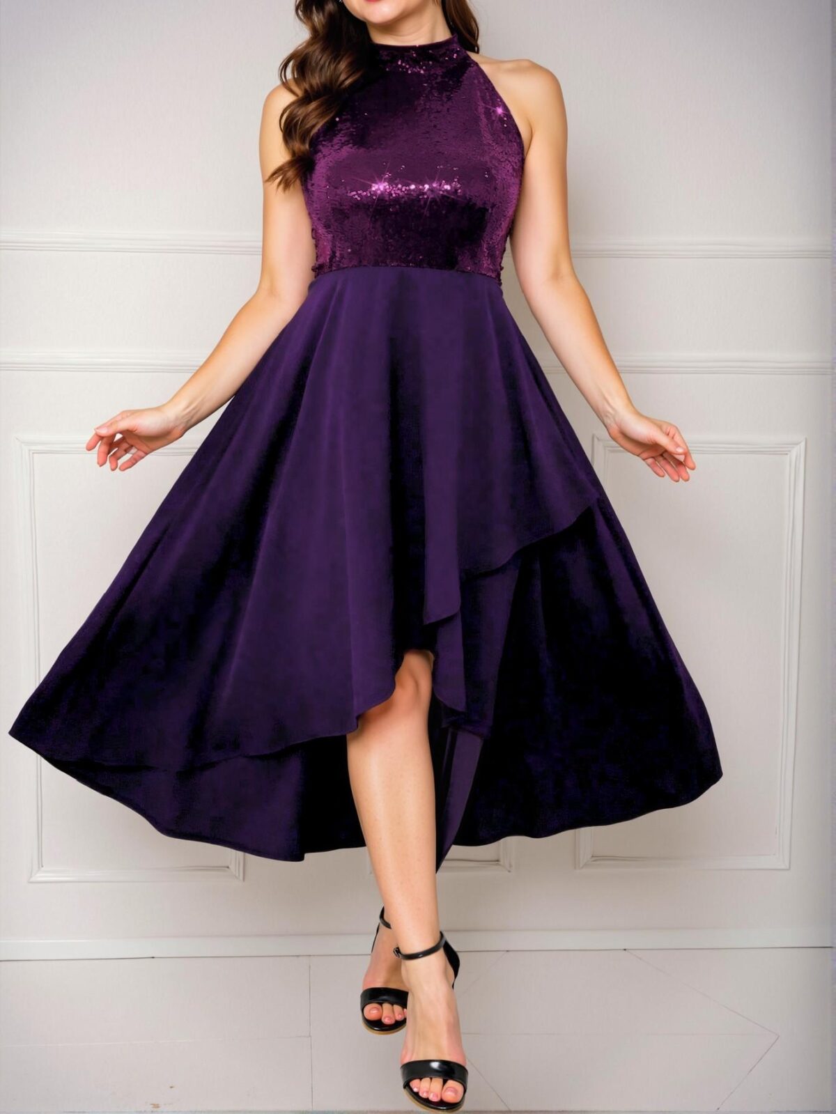 Elegant Purple Asymmetrical Sequin Patchwork High Waist Maxi Dress for Women - Chic, Classy and Trendy Fashion Style to Dress to Impress - Image 5