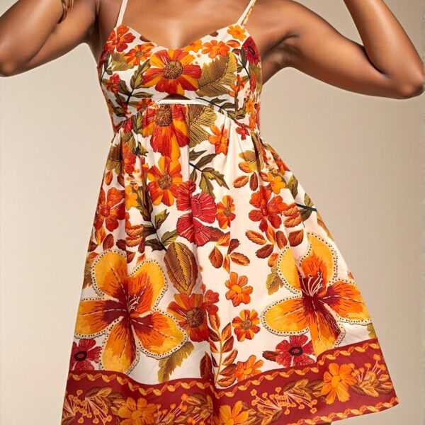 Elegant Apricot Floral Print Cami Mini Dress for Summer Adventures and Festivities - Chic, Classy and Trendy Fashion Style to Dress to Impress