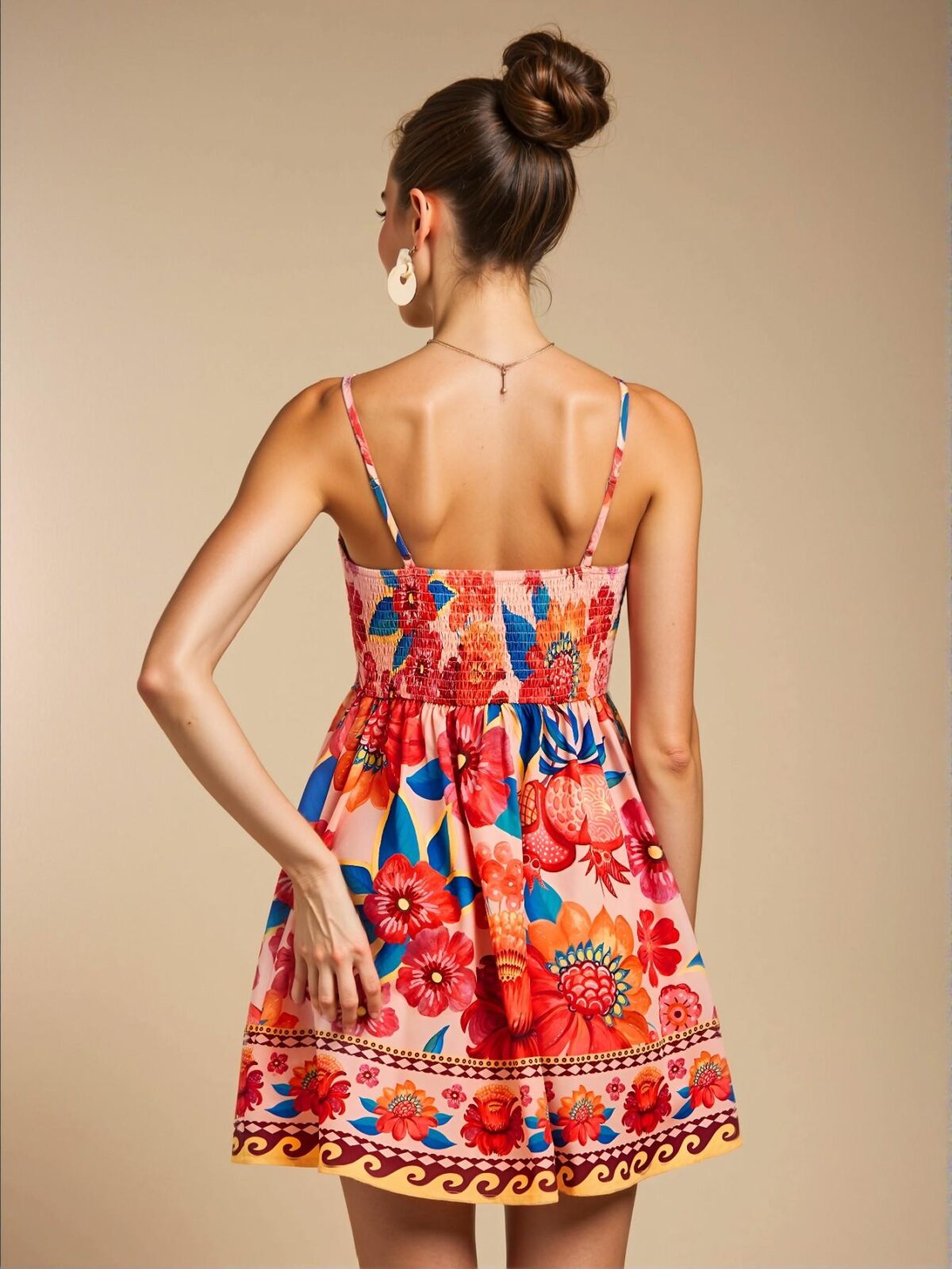Elegant Multicolor Tropical Print Cami Mini Dress for Spring and Summer – Perfect for Beach Outings, Festivals, and Romantic Getaways – Chic, Classy and Trendy Fashion Style to Dress to Impress - Image 2