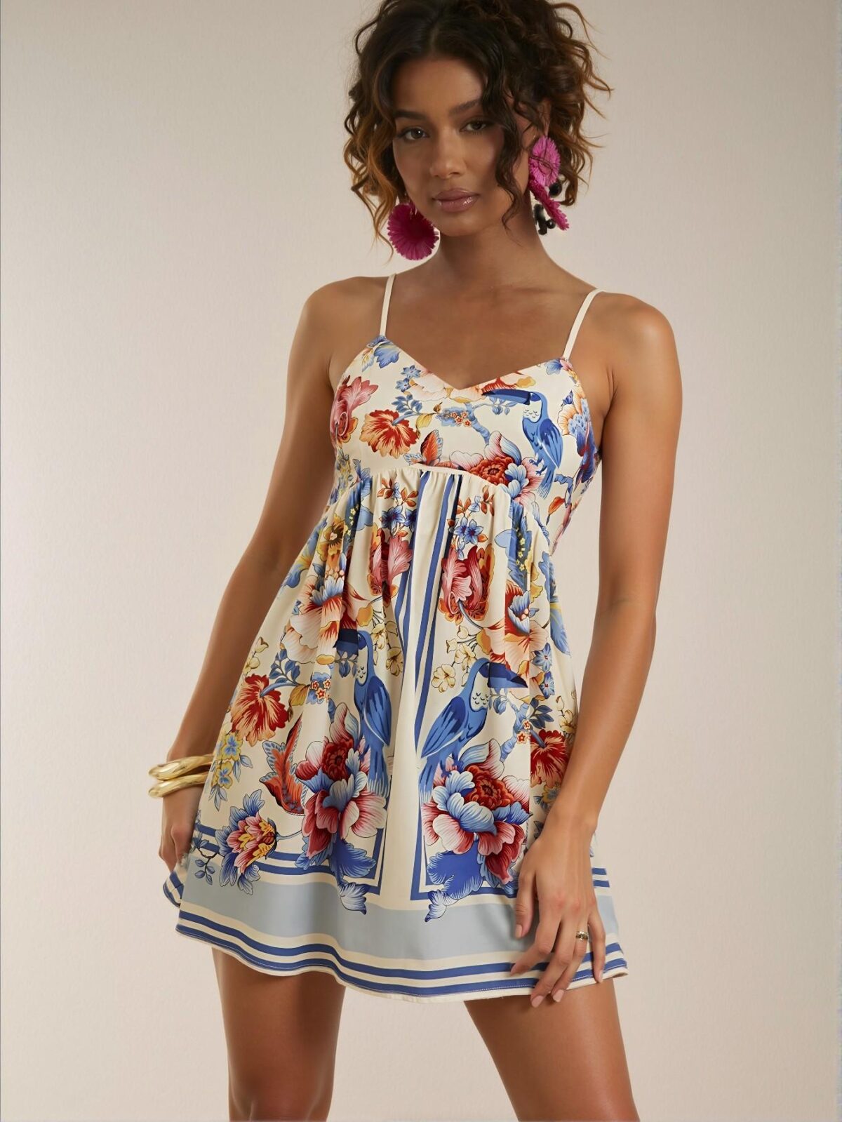 Elegant Multicolor Bohemian Printed Shirred Dress Perfect for Summer Beach Outings and Festive Occasions Chic, Classy and Trendy Fashion Style to Dress to Impress - Image 2