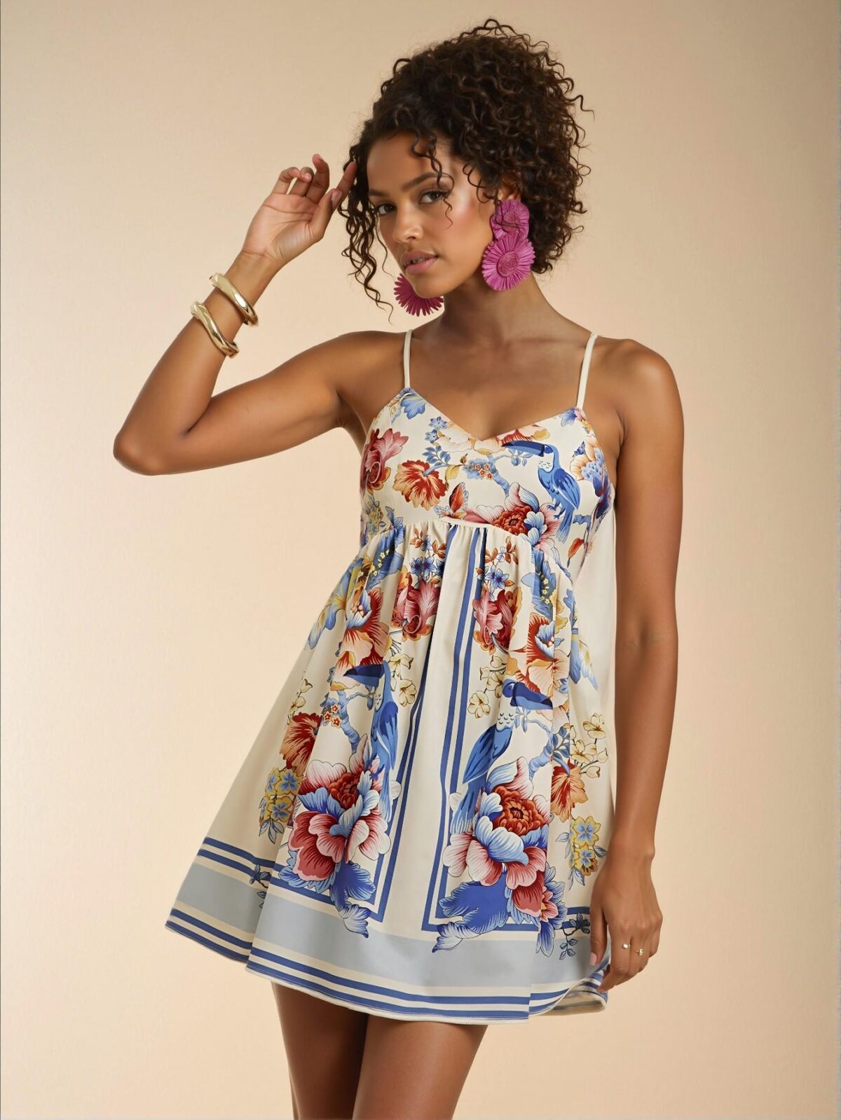 Elegant Multicolor Bohemian Printed Shirred Dress Perfect for Summer Beach Outings and Festive Occasions Chic, Classy and Trendy Fashion Style to Dress to Impress - Image 4