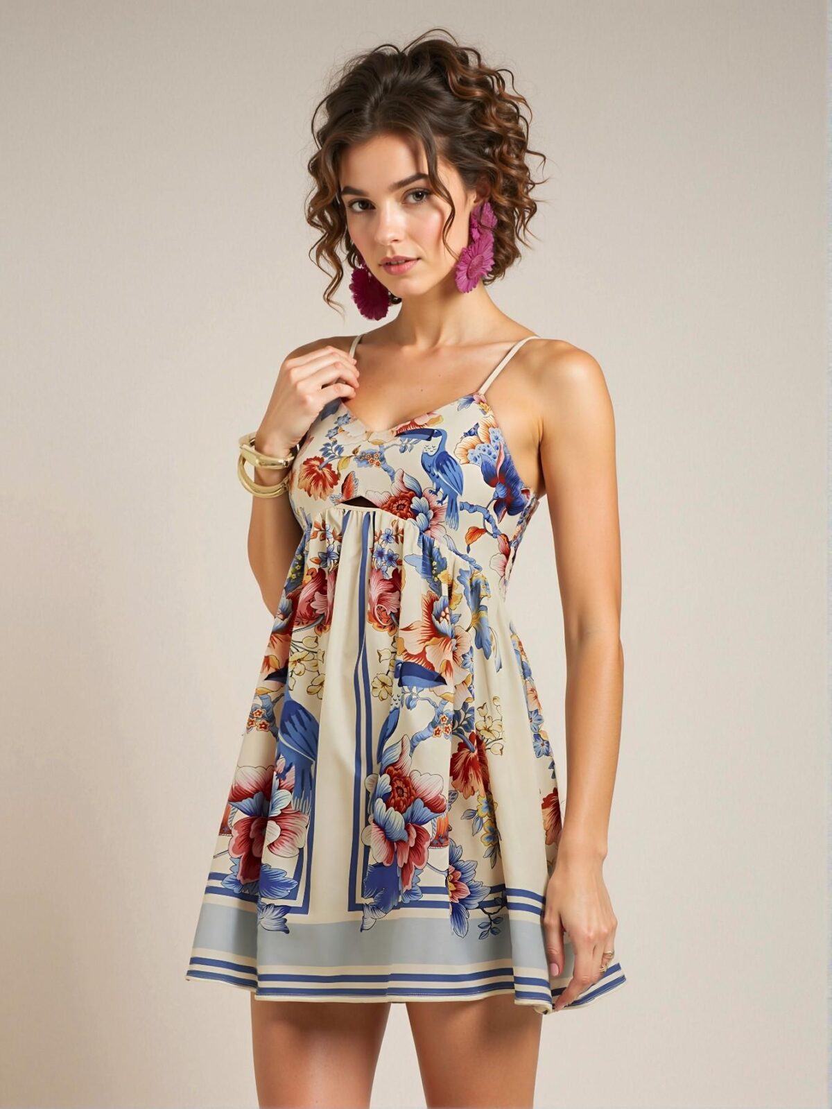 Elegant Multicolor Bohemian Printed Shirred Dress Perfect for Summer Beach Outings and Festive Occasions Chic, Classy and Trendy Fashion Style to Dress to Impress - Image 5