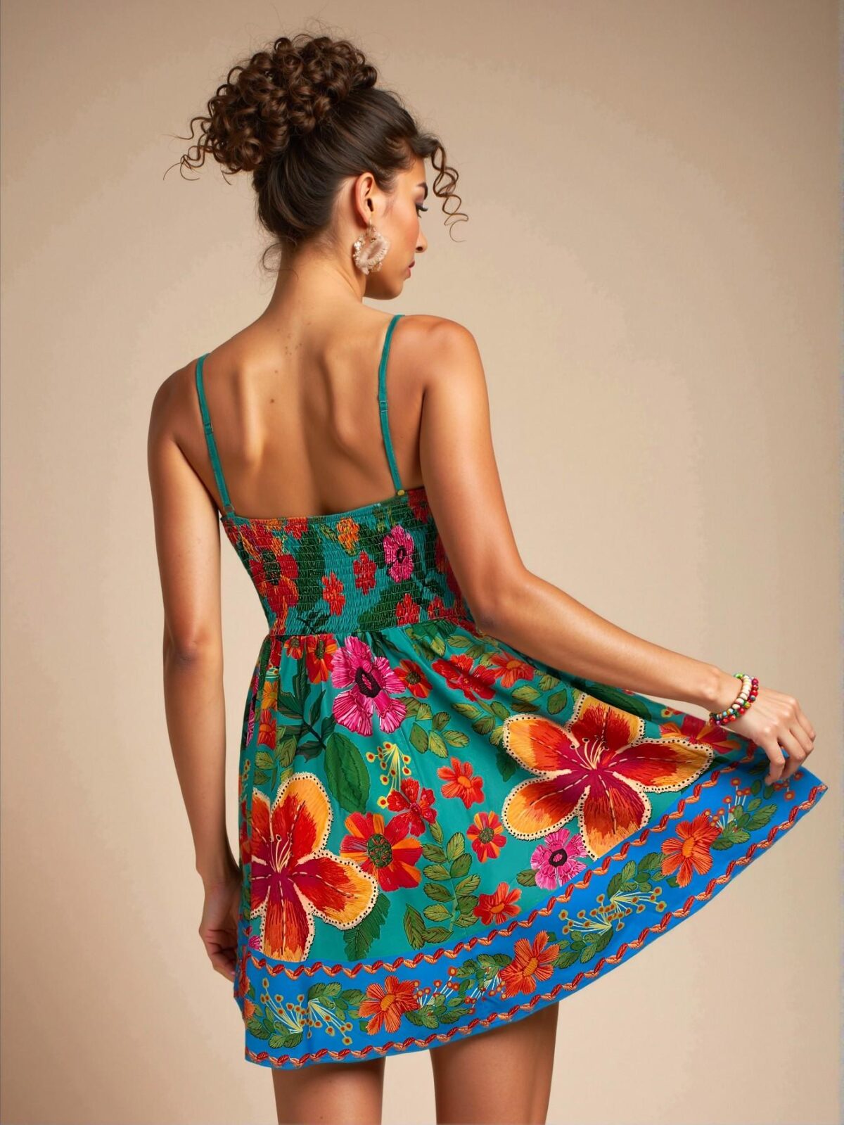 Elegant Lime Green Bohemian Floral Spaghetti Strap Mini Dress Perfect for Beach Vacations, Spring Break, Concerts, and Music Festivals - Chic, Classy and Trendy Fashion Style to Dress to Impress - Image 2