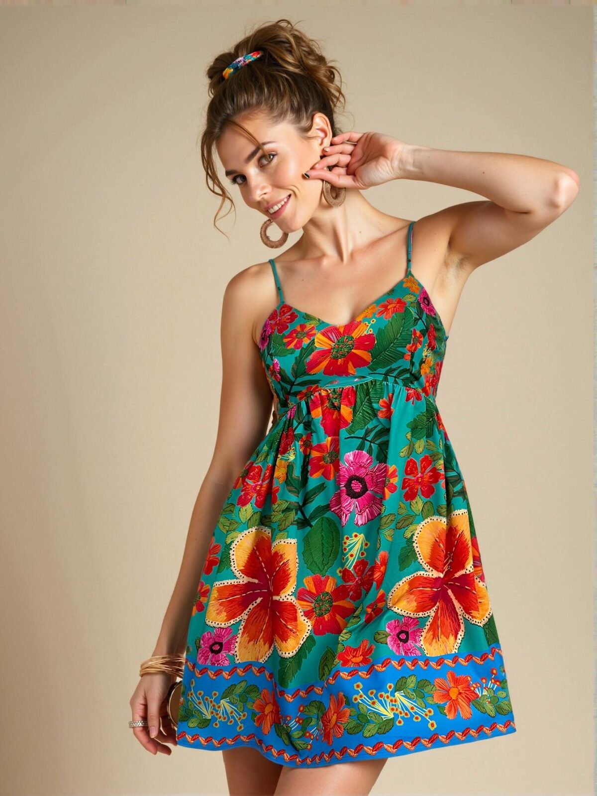 Elegant Lime Green Bohemian Floral Spaghetti Strap Mini Dress Perfect for Beach Vacations, Spring Break, Concerts, and Music Festivals - Chic, Classy and Trendy Fashion Style to Dress to Impress - Image 5