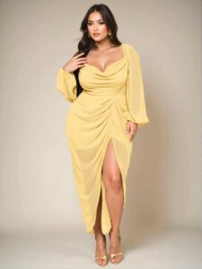 Elegant Olive Green Plus Size Women's Stylish Party Dress with Glamorous Glitter Sequins, Draped Neck, and Asymmetrical Hem - Chic, Classy, and Trendy Fashion Style to Dress to Impress