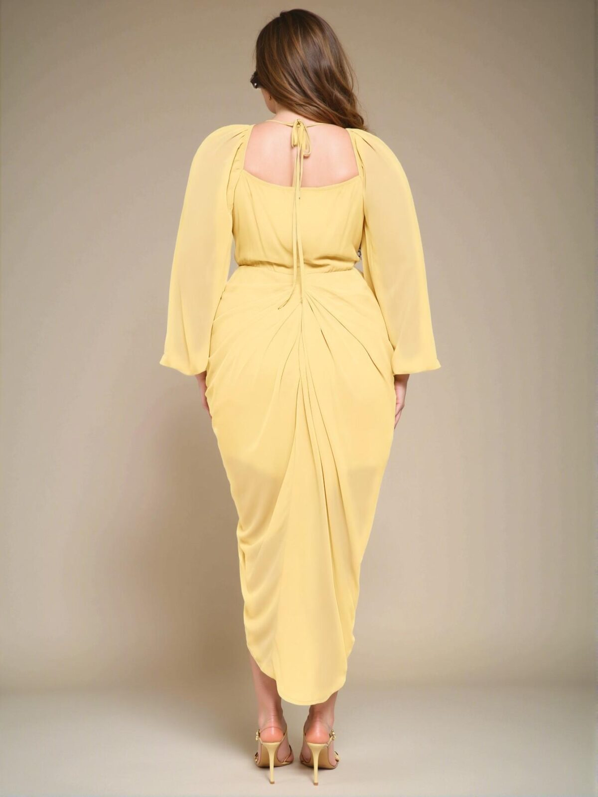 Elegant Olive Green Plus Size Women's Stylish Party Dress with Glamorous Glitter Sequins, Draped Neck, and Asymmetrical Hem - Chic, Classy, and Trendy Fashion Style to Dress to Impress - Image 2