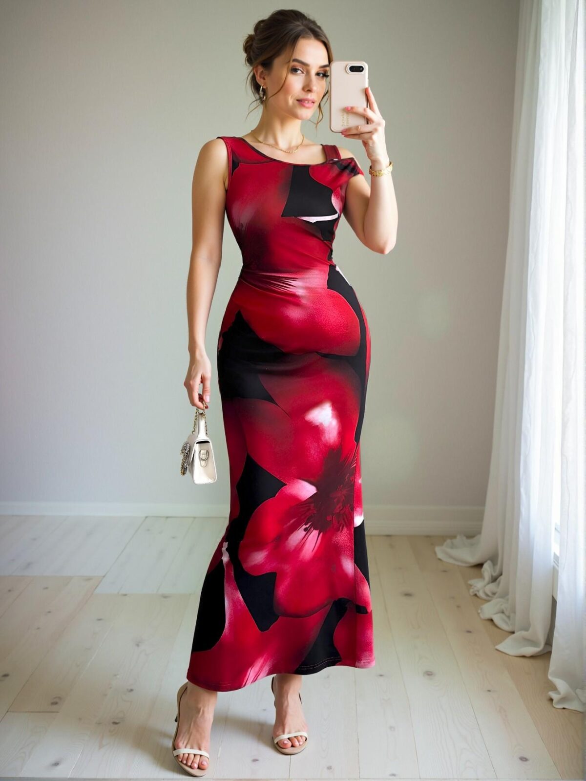 Elegant Multicolor Floral Off-The-Shoulder Shaping Dress Perfect for Spring and Summer Outings - Chic, Classy and Trendy Fashion Style to Dress to Impress