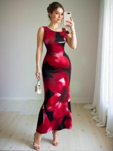Elegant Multicolor Floral Off-The-Shoulder Shaping Dress Perfect for Spring and Summer Outings - Chic, Classy and Trendy Fashion Style to Dress to Impress