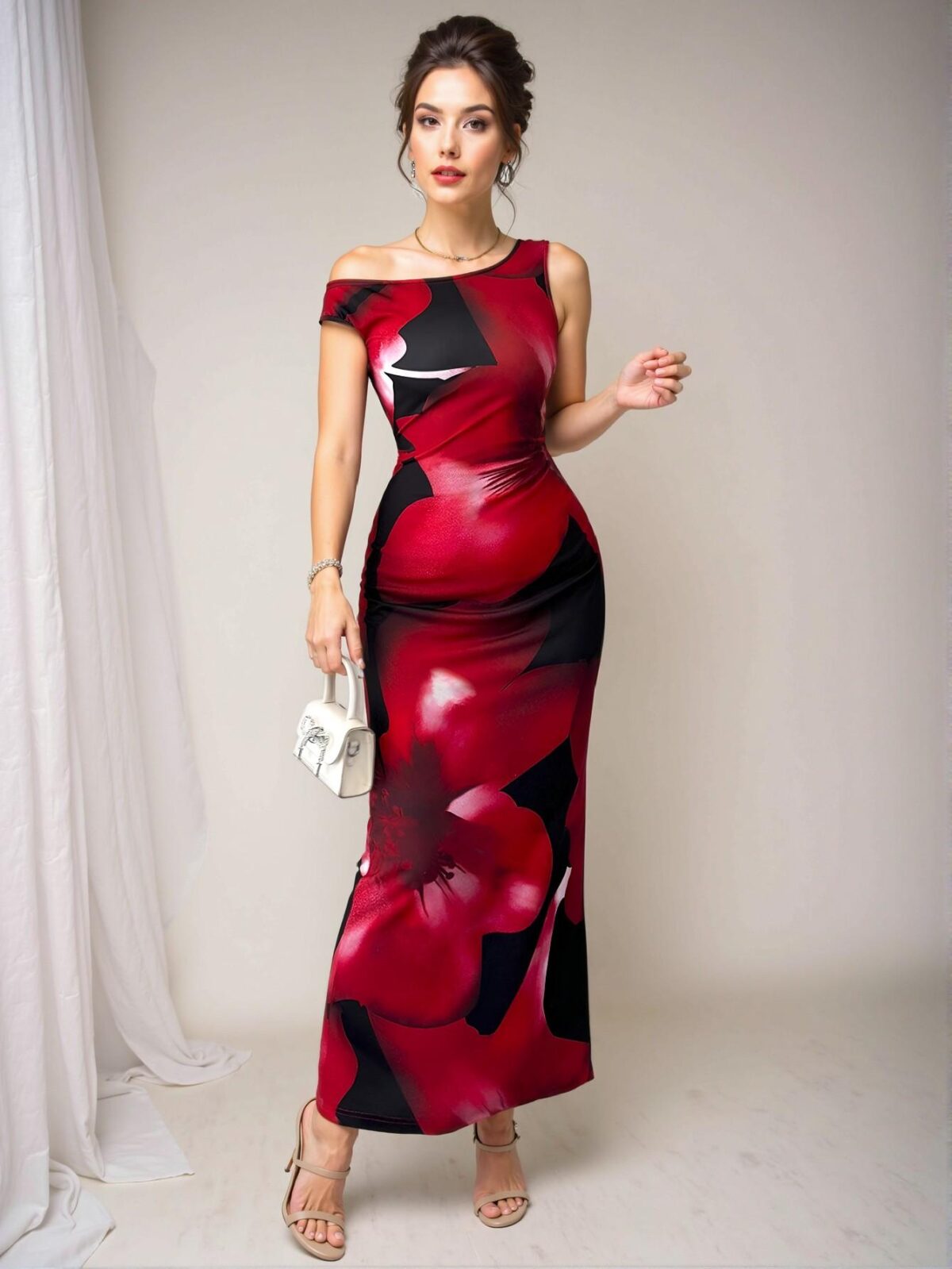 Elegant Multicolor Floral Off-The-Shoulder Shaping Dress Perfect for Spring and Summer Outings - Chic, Classy and Trendy Fashion Style to Dress to Impress - Image 3
