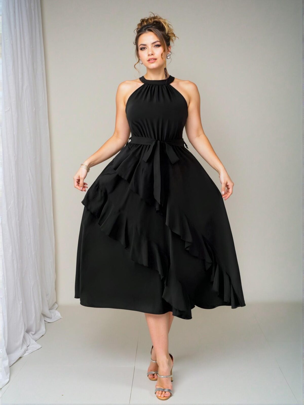 Elegant Black Flared Ruffle Hem Plus Size Dress - Chic, Classy and Trendy Fashion Style to Dress to Impress