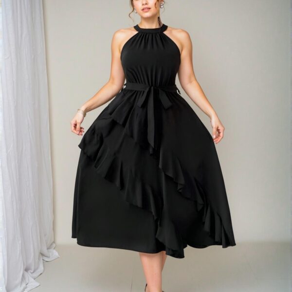 Elegant Black Flared Ruffle Hem Plus Size Dress - Chic, Classy and Trendy Fashion Style to Dress to Impress