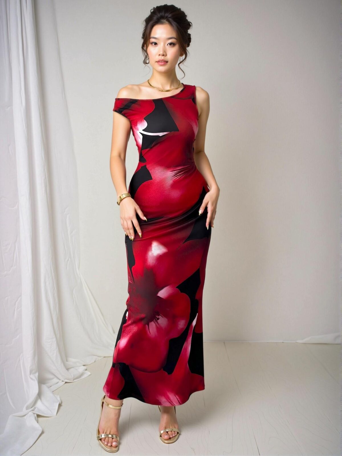 Elegant Multicolor Floral Off-The-Shoulder Shaping Dress Perfect for Spring and Summer Outings - Chic, Classy and Trendy Fashion Style to Dress to Impress - Image 5