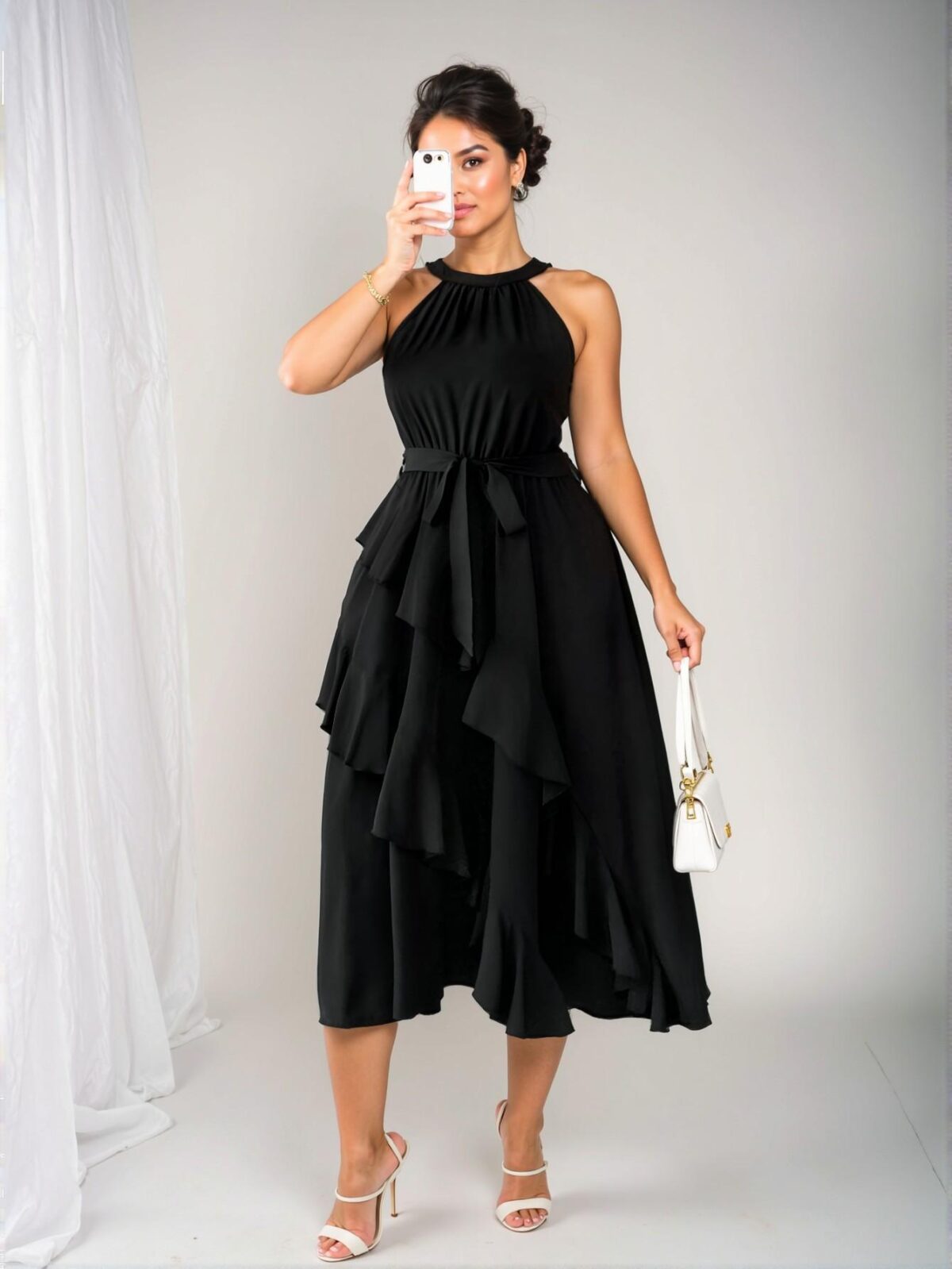 Elegant Black Flared Ruffle Hem Plus Size Dress - Chic, Classy and Trendy Fashion Style to Dress to Impress - Image 3