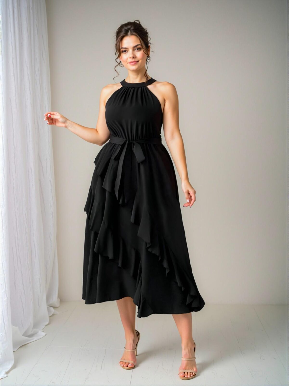 Elegant Black Flared Ruffle Hem Plus Size Dress - Chic, Classy and Trendy Fashion Style to Dress to Impress - Image 4