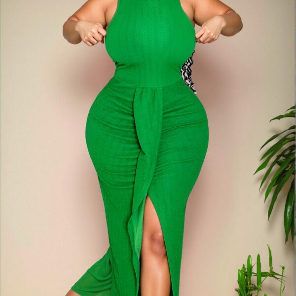 Elegant Green Slim Fit Sleeveless Knitted Crossover Hemline Dress for Vacation Style - Chic, Classy and Trendy Fashion to Dress to Impress