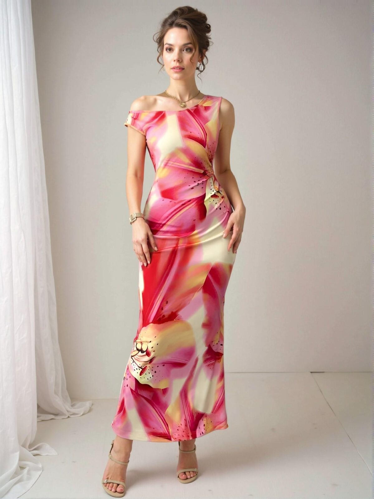 Elegant Multicolor Long Floral Print Slim Fit V-Neck Dress for Spring and Summer Chic, Classy and Trendy Fashion Style to Dress to Impress - Image 5