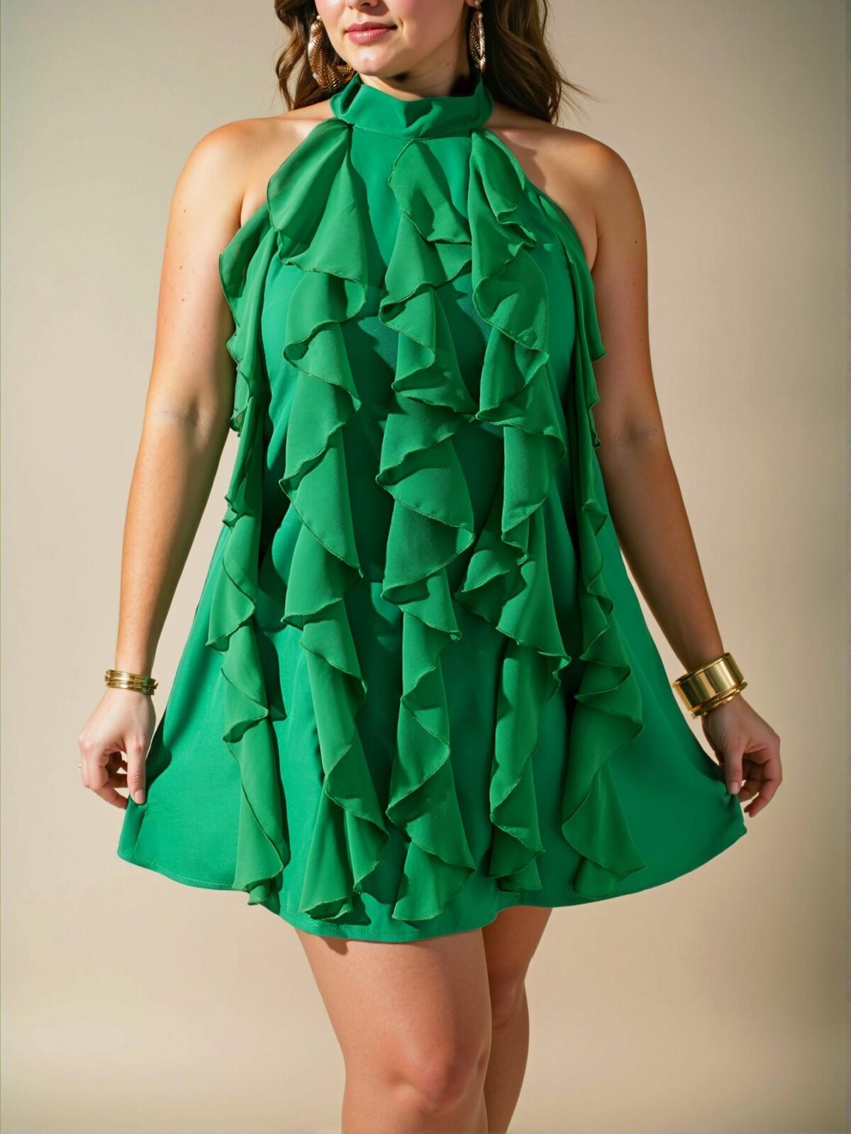 Elegant Green Playful Ruffle Hem and Tassel A-Line Sleeveless Mini Dress for a Dreamy Vacation Look - Chic, Classy and Trendy Fashion Style to Dress to Impress