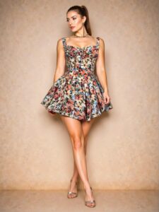 Elegant Red Floral Ruffle Cami Dress with Backless Detail for Spring and Summer - Chic, Classy and Trendy Fashion Style to Dress to Impress