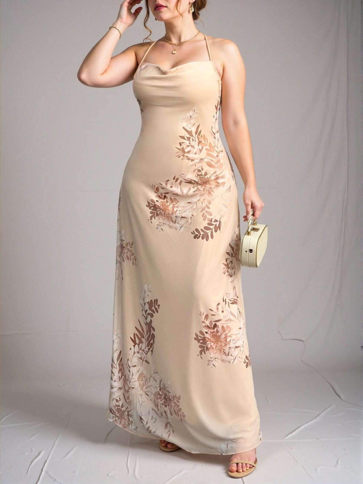 Elegant Apricot Summer Floral Cami Dress for Full Figures - Chic, Classy and Trendy Fashion Style to Dress to Impress