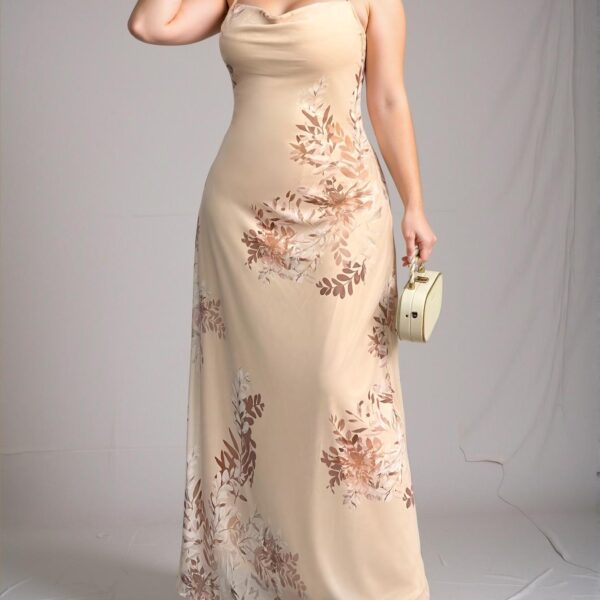 Elegant Apricot Summer Floral Cami Dress for Full Figures - Chic, Classy and Trendy Fashion Style to Dress to Impress