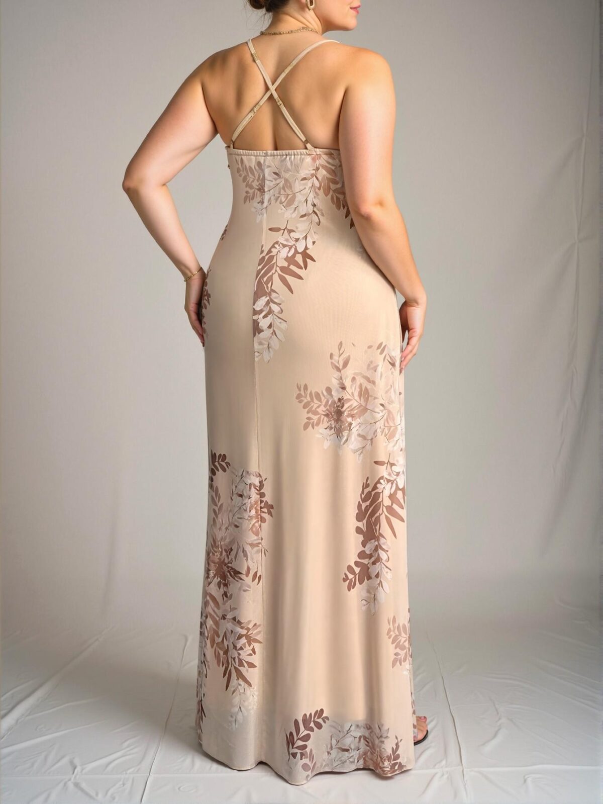 Elegant Apricot Summer Floral Cami Dress for Full Figures - Chic, Classy and Trendy Fashion Style to Dress to Impress - Image 2