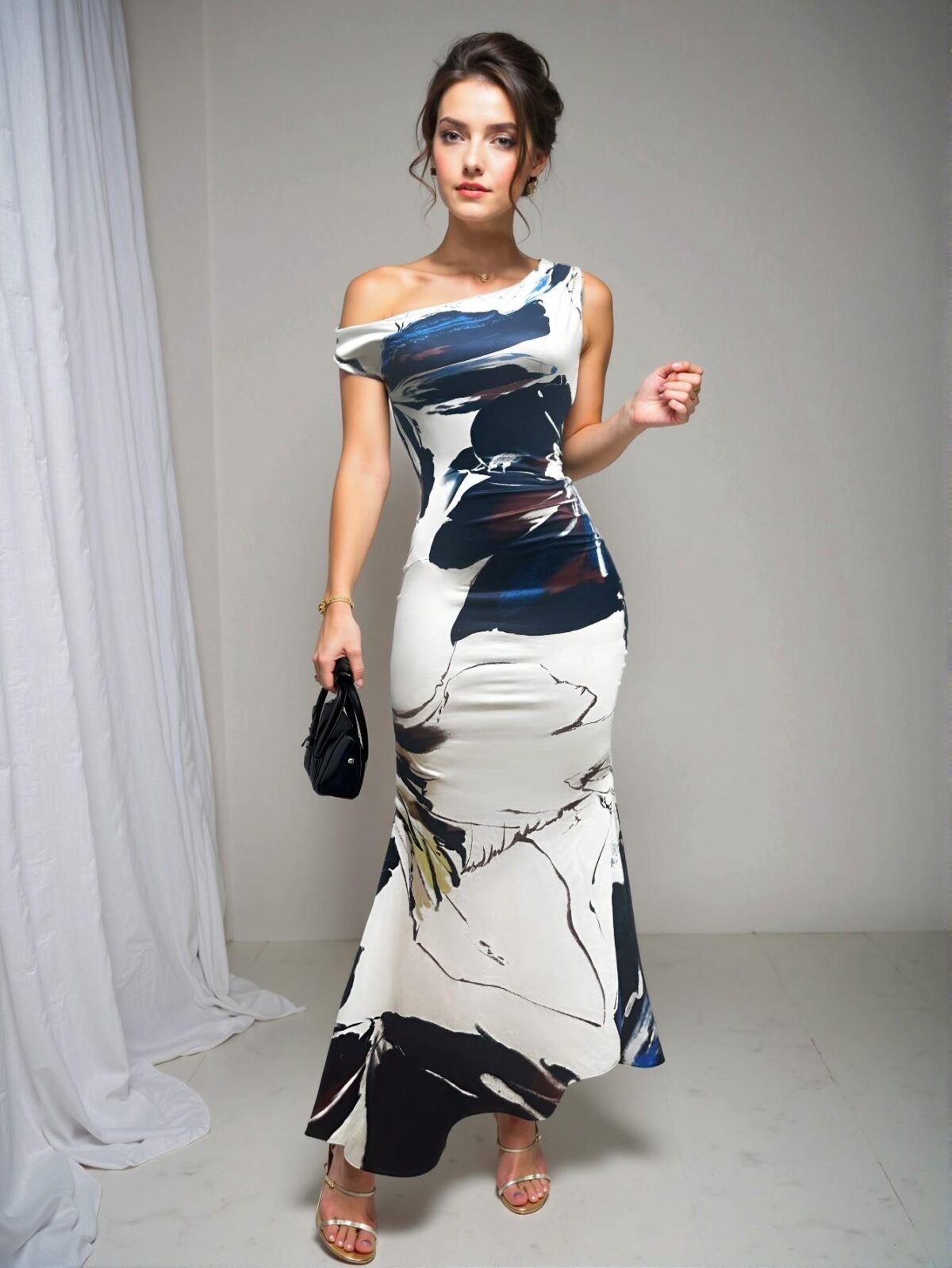 Elegant Blue Asymmetrical Neck Mermaid Hem Dress for Spring and Summer – Chic, Classy and Trendy Fashion Style to Dress to Impress