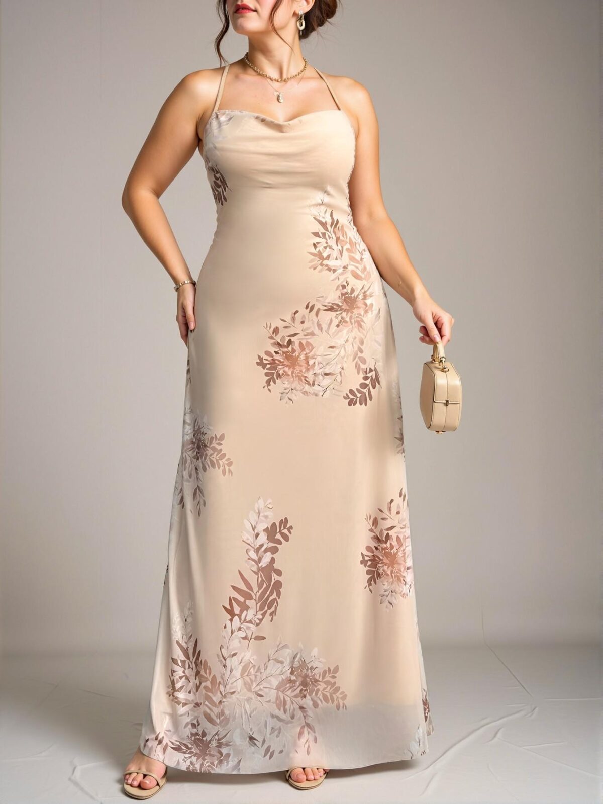 Elegant Apricot Summer Floral Cami Dress for Full Figures - Chic, Classy and Trendy Fashion Style to Dress to Impress - Image 4