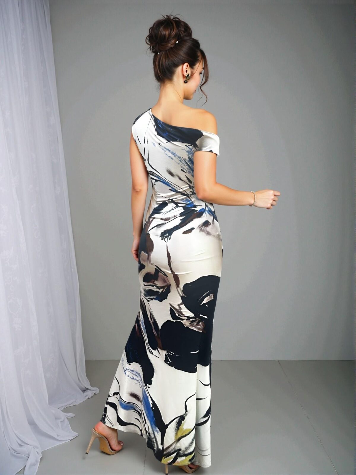 Elegant Blue Asymmetrical Neck Mermaid Hem Dress for Spring and Summer – Chic, Classy and Trendy Fashion Style to Dress to Impress - Image 2