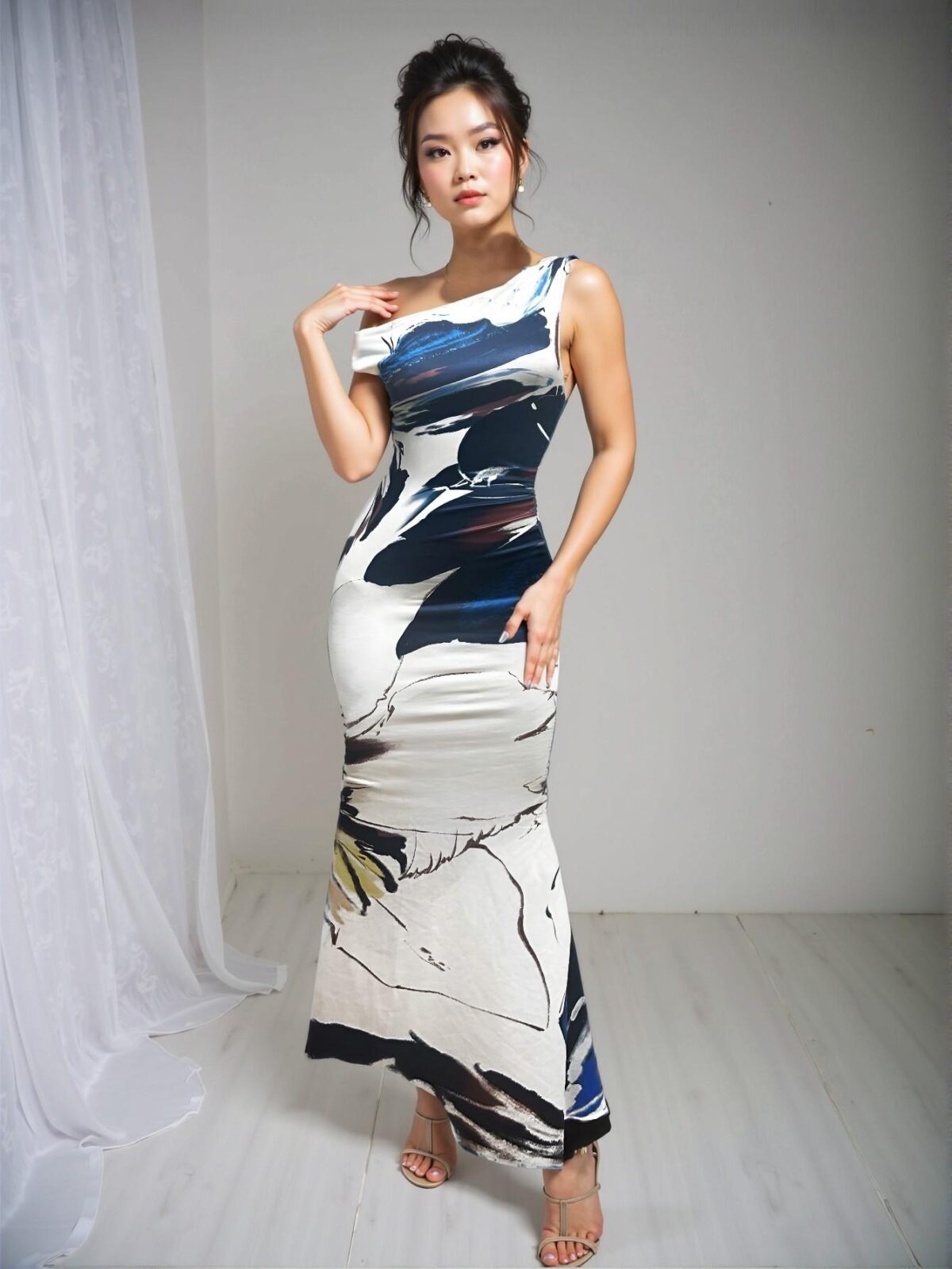 Elegant Blue Asymmetrical Neck Mermaid Hem Dress for Spring and Summer – Chic, Classy and Trendy Fashion Style to Dress to Impress - Image 3