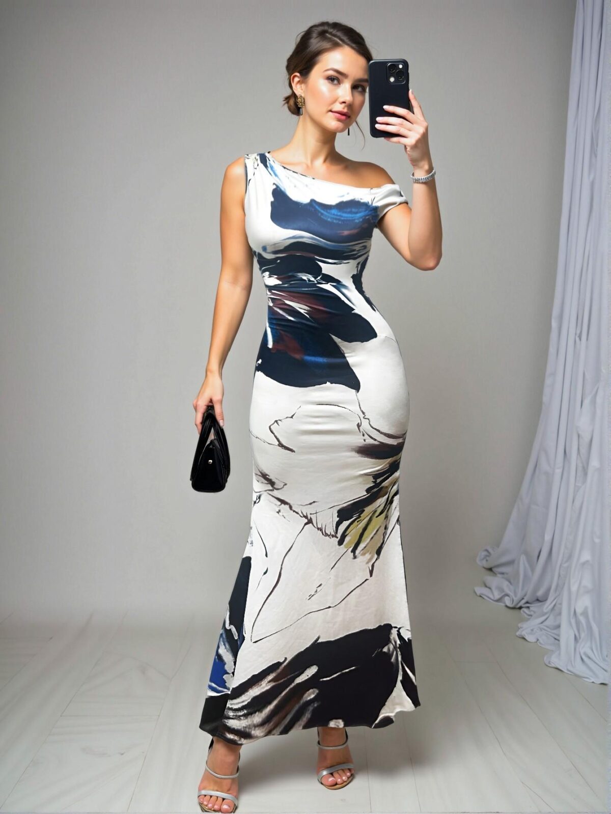 Elegant Blue Asymmetrical Neck Mermaid Hem Dress for Spring and Summer – Chic, Classy and Trendy Fashion Style to Dress to Impress - Image 4