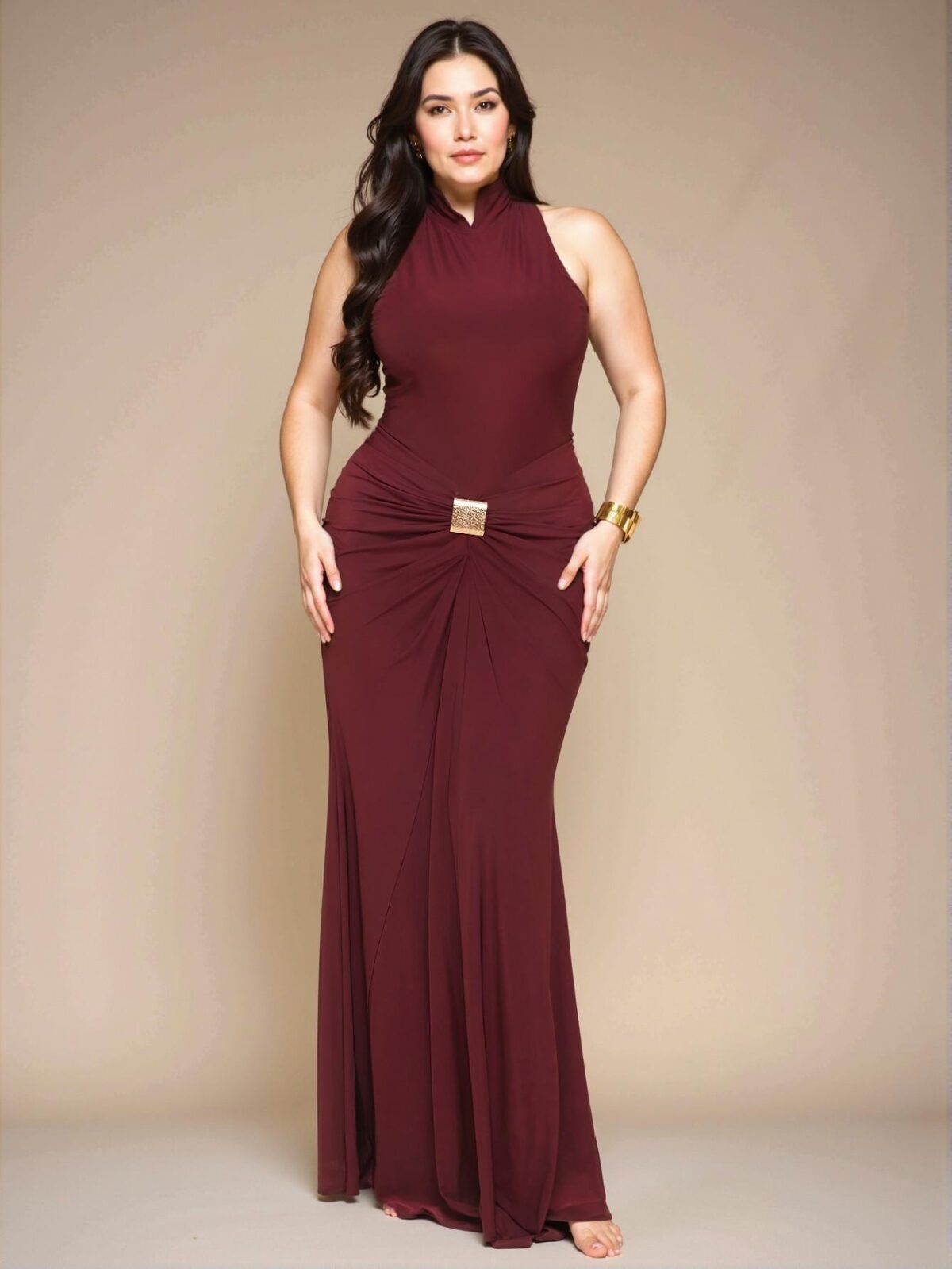 Elegant Burgundy Bodycon Mermaid Maxi Dress with Twist and Ruched Details for Summer Beach Vacations, Concerts, and Parties - Chic, Classy and Trendy Fashion Style to Dress to Impress