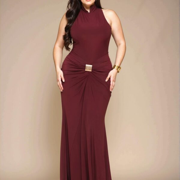 Elegant Burgundy Bodycon Mermaid Maxi Dress with Twist and Ruched Details for Summer Beach Vacations, Concerts, and Parties - Chic, Classy and Trendy Fashion Style to Dress to Impress