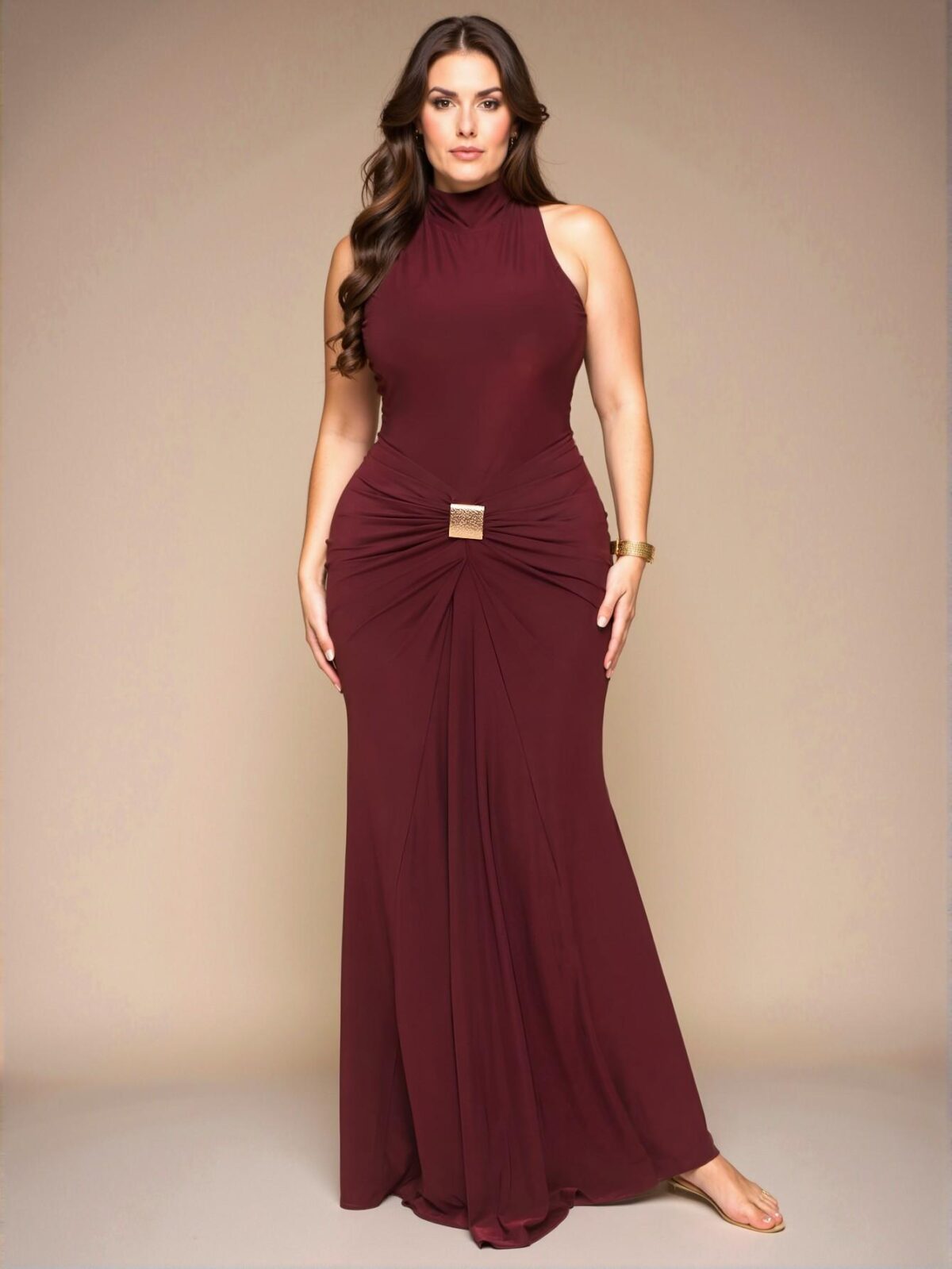 Elegant Burgundy Bodycon Mermaid Maxi Dress with Twist and Ruched Details for Summer Beach Vacations, Concerts, and Parties - Chic, Classy and Trendy Fashion Style to Dress to Impress - Image 5