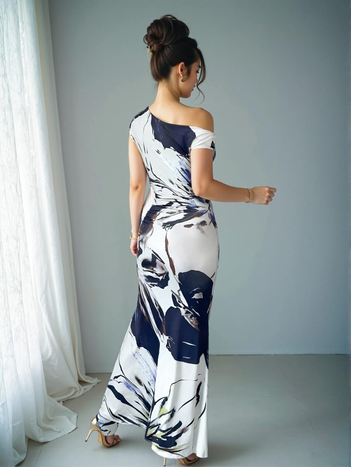Elegant Multicolor Asymmetrical Neck Mermaid Dress with Ruffles, Stylish Attire for Summer Weddings, Perfect for Beach Celebrations - Chic, Classy and Trendy Fashion Style to Dress to Impress - Image 2