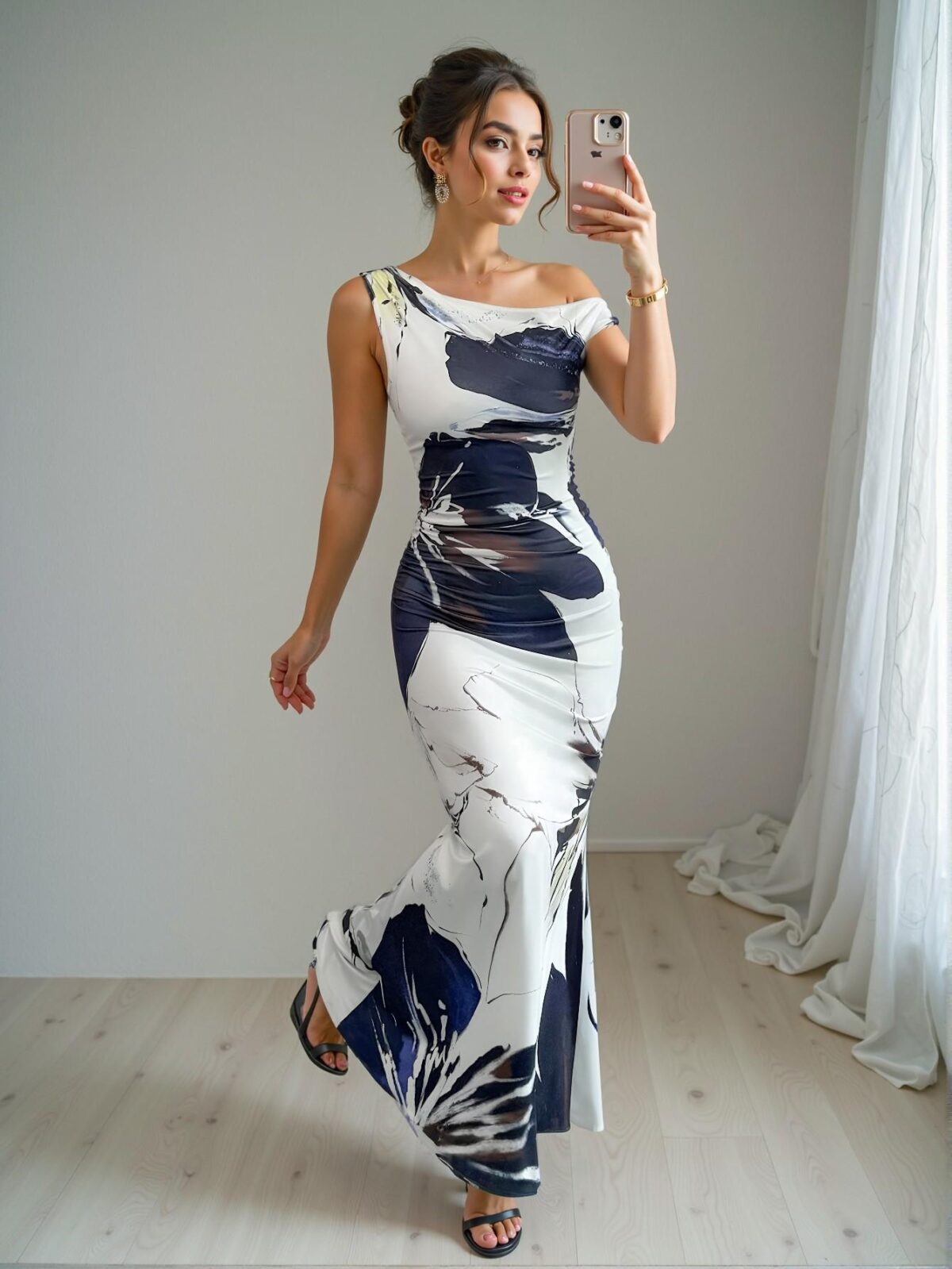 Elegant Multicolor Asymmetrical Neck Mermaid Dress with Ruffles, Stylish Attire for Summer Weddings, Perfect for Beach Celebrations - Chic, Classy and Trendy Fashion Style to Dress to Impress - Image 4