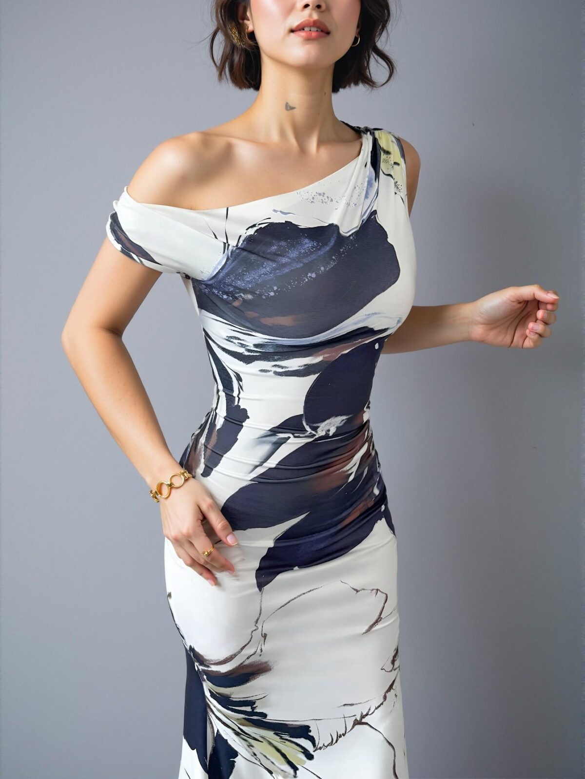 Elegant Multicolor Asymmetrical Neck Mermaid Dress with Ruffles, Stylish Attire for Summer Weddings, Perfect for Beach Celebrations - Chic, Classy and Trendy Fashion Style to Dress to Impress - Image 5