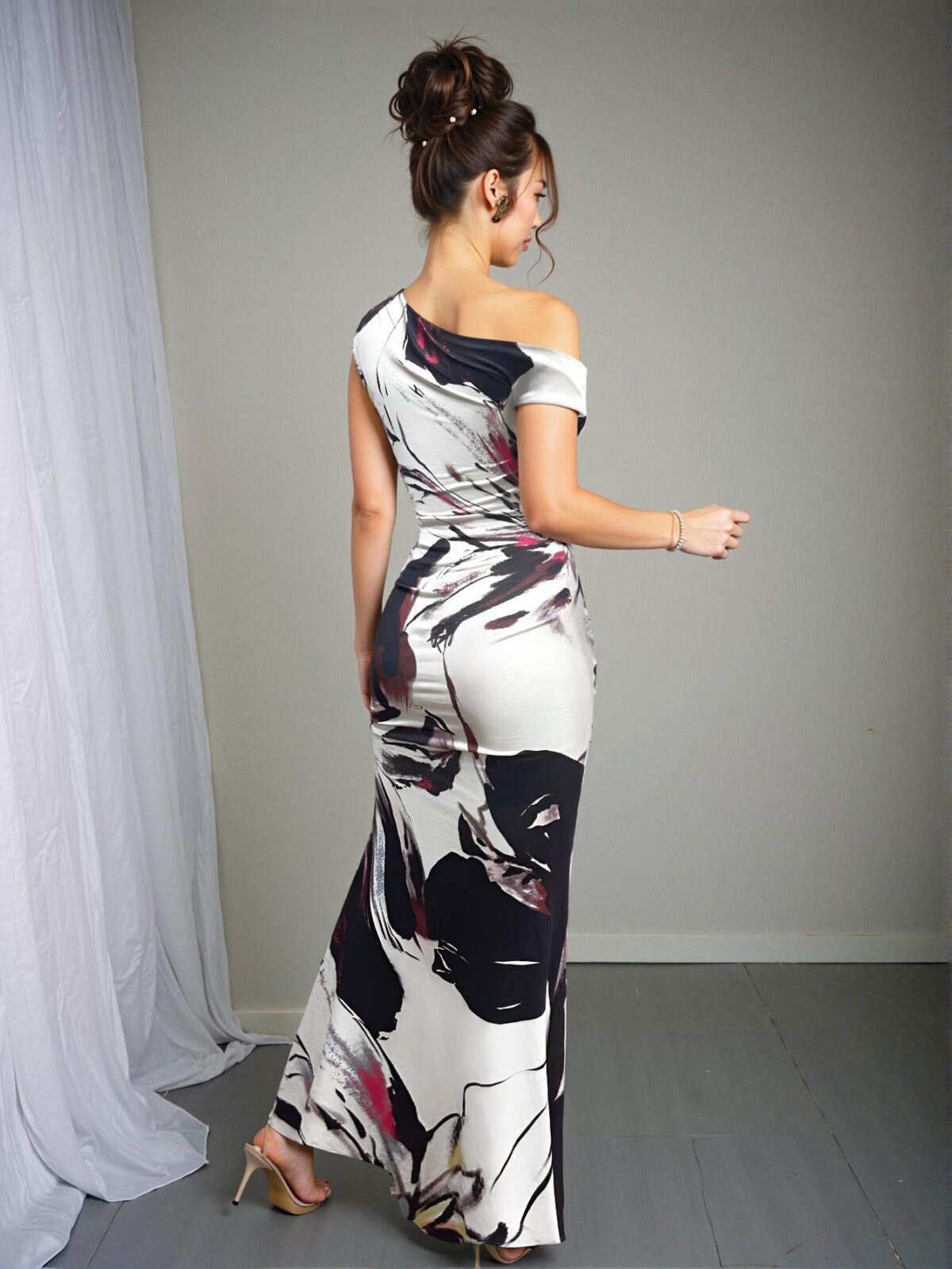 Elegant Red Asymmetrical Floral Fishtail Dress Perfect for Spring and Summer Chic, Classy and Trendy Fashion Style to Dress to Impress - Image 2
