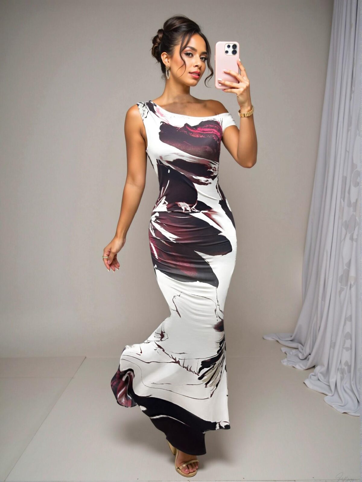 Elegant Red Asymmetrical Floral Fishtail Dress Perfect for Spring and Summer Chic, Classy and Trendy Fashion Style to Dress to Impress - Image 3
