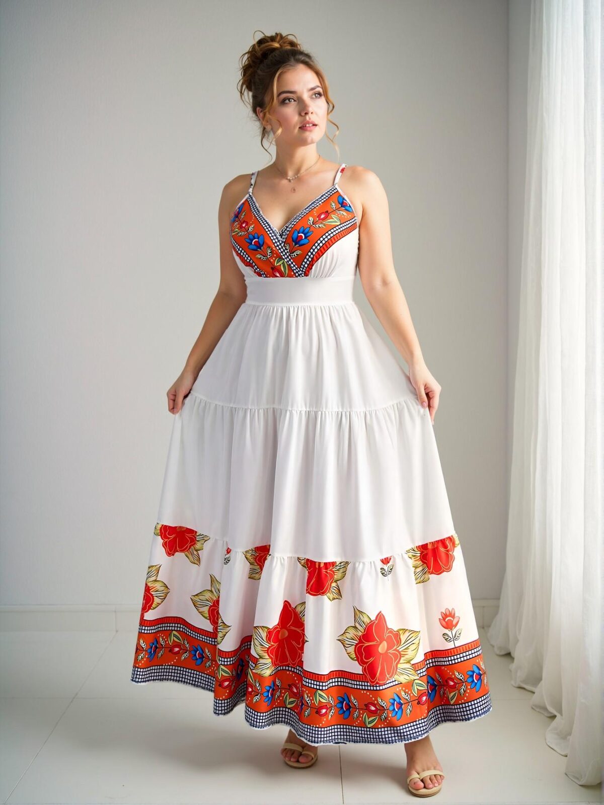 Elegant Multicolor Flared High Waist Criss-Cross Spaghetti Strap Dress with Sexy Chest Cup for Plus Size Women - Chic, Classy and Trendy Fashion Style to Dress to Impress