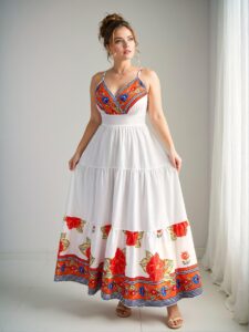 Elegant Multicolor Flared High Waist Criss-Cross Spaghetti Strap Dress with Sexy Chest Cup for Plus Size Women - Chic, Classy and Trendy Fashion Style to Dress to Impress