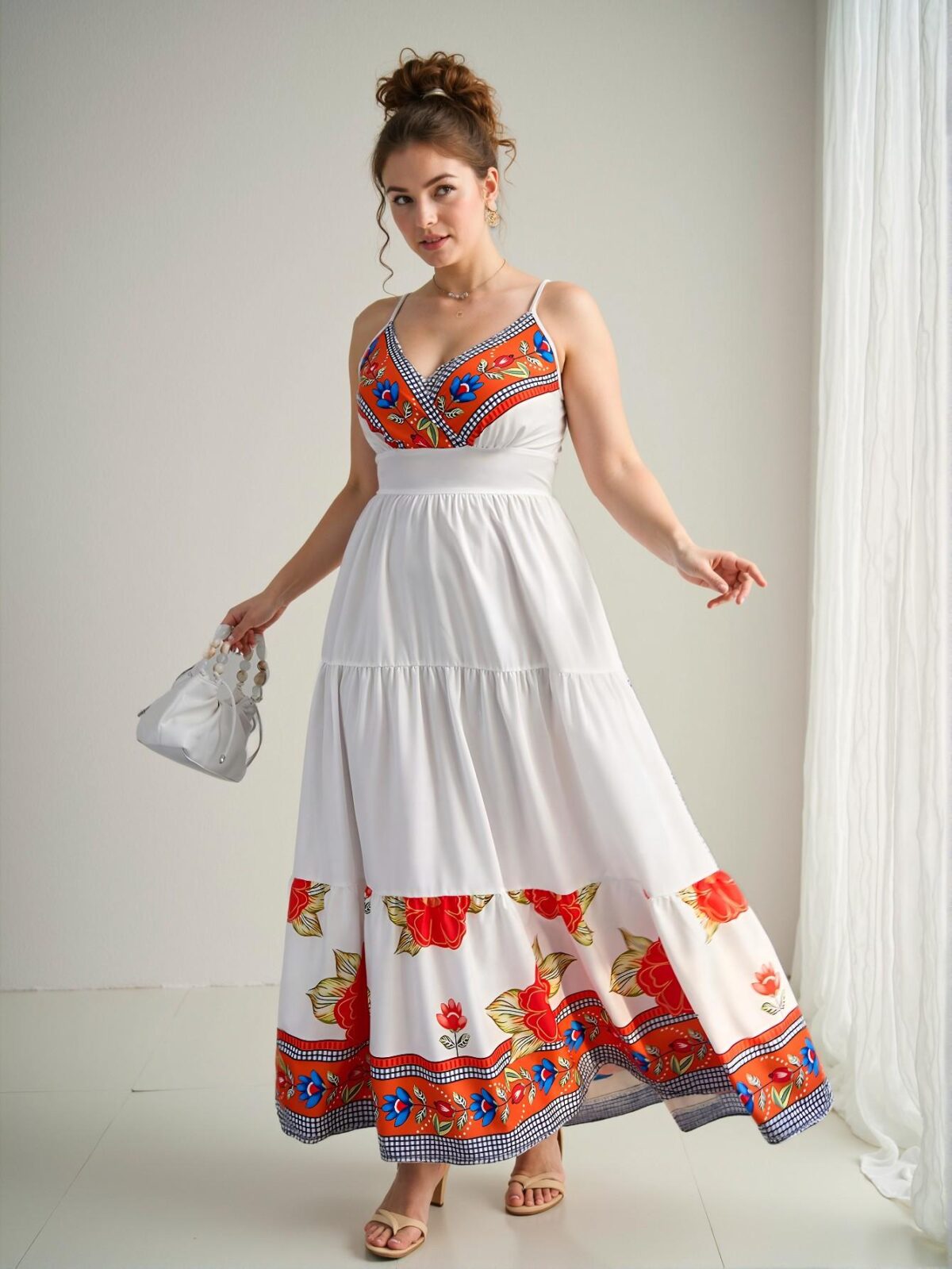 Elegant Multicolor Flared High Waist Criss-Cross Spaghetti Strap Dress with Sexy Chest Cup for Plus Size Women - Chic, Classy and Trendy Fashion Style to Dress to Impress - Image 3