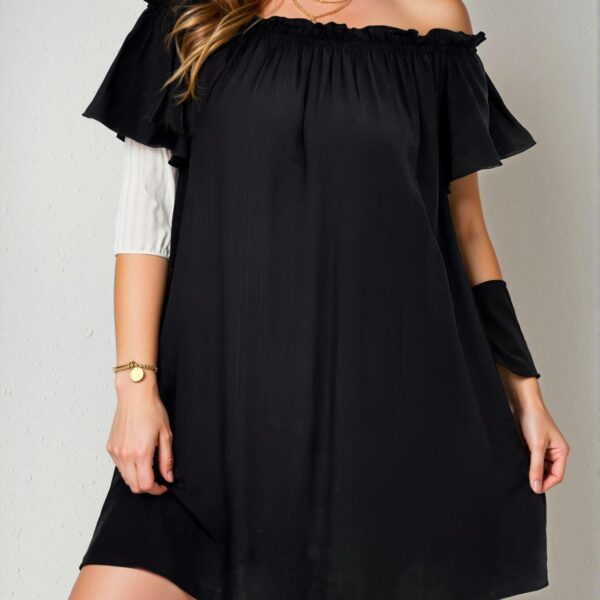 Elegant Black Versatile Off-Shoulder Casual Dress Perfect for Vacations, Tea Parties, and Brunch Gatherings - Chic, Classy, and Trendy Fashion Style to Dress to Impress