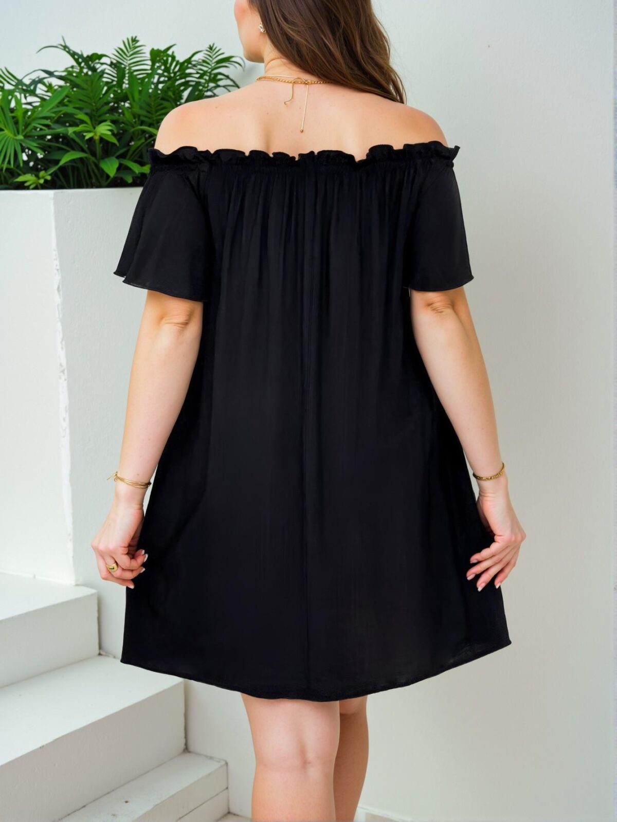 Elegant Black Versatile Off-Shoulder Casual Dress Perfect for Vacations, Tea Parties, and Brunch Gatherings - Chic, Classy, and Trendy Fashion Style to Dress to Impress - Image 2