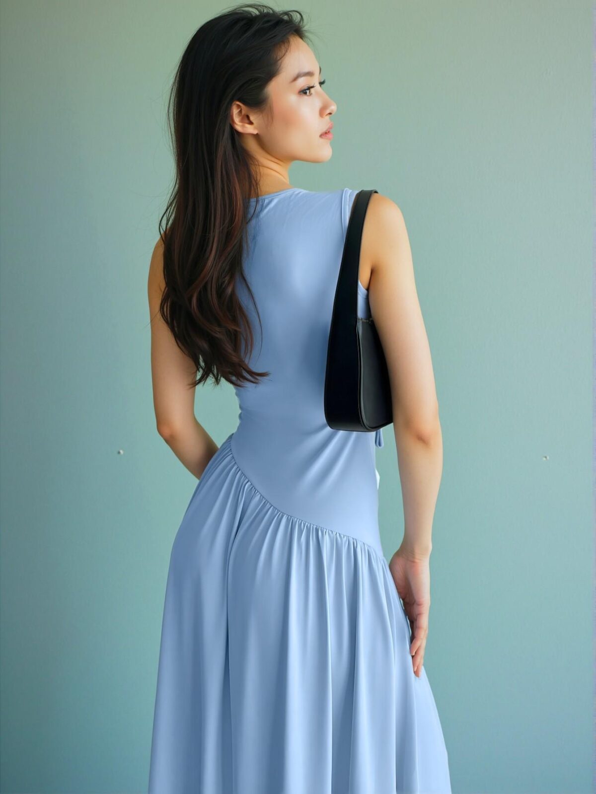 Elegant Baby Blue Stylish Ruched Sleeveless Maxi Dress for Warm Weather Occasions Chic, Classy and Trendy Fashion Style to Dress to Impress - Image 2