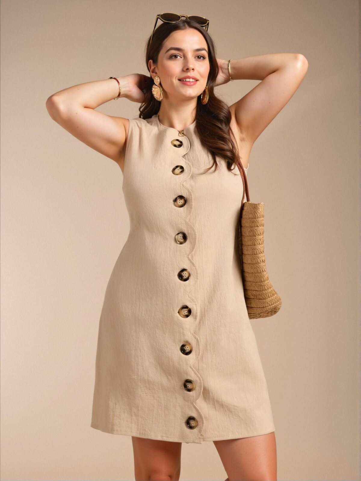 Elegant Khaki Sleeveless Casual Dress for Summer Fun Chic, Classy and Trendy Fashion Style to Dress to Impress